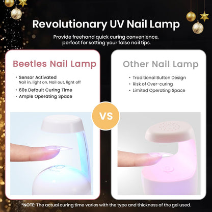 Beetles Gel Nail Kit Short Almond Gift Spree – 576Pcs Tips, Dehydrator & Primer + Mini Lamp
