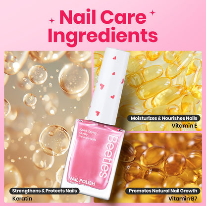 Beetles Pink Nail Polish Set – Hearts Aflutter (6 Colors): Quick Dry, Long-Lasting Glitter & Pearl Finish