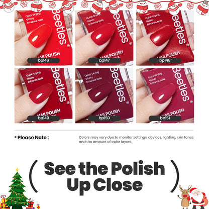 Beetles Red Nail Polish Set Blazing Rose – 6-Color Quick-Dry Glossy Nails