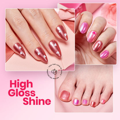 Beetles Pink Nail Polish Set – Hearts Aflutter (6 Colors): Quick Dry, Long-Lasting Glitter & Pearl Finish