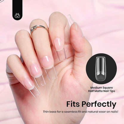 Beetles Nail Tips Medium Square | 576Pcs, 12 Sizes, Pre-Etched Soft Acrylic Nails