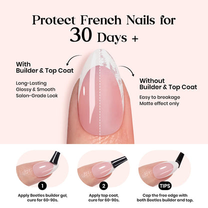 Beetles X Press Plus French Tip Nails - Caramel French, Short Square, 15 Sizes, 150 Pcs | Natural Salon Quality Nail Tips