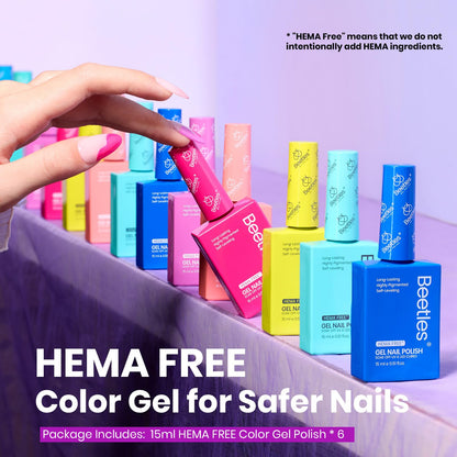 Beetles Spring Gel Nail Polish Set – 6 Neon Colors, Hema Free, 15ml | UV/LED Soak Off Gel Kit