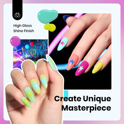 Beetles Spring Gel Nail Polish Set – 6 Neon Colors, Hema Free, 15ml | UV/LED Soak Off Gel Kit