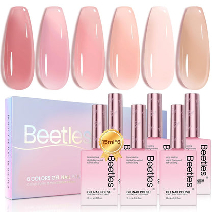 Beetles Nude Pink Gel Nail Polish Set – 6 Jelly Shades, 15ml, Cruelty-Free