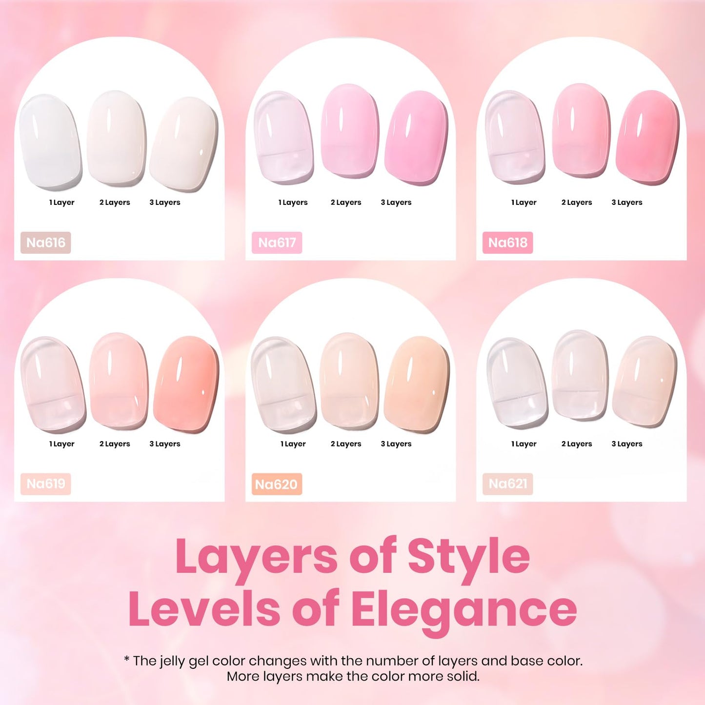 Beetles Nude Pink Gel Nail Polish Set – 6 Hema-Free Jelly Shades (15ml)
