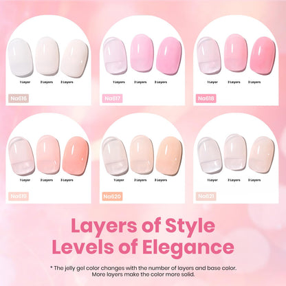 Beetles Nude Pink Gel Nail Polish Set – 6 Hema-Free Jelly Shades (15ml)