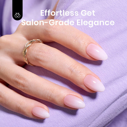 Beetles Ombre Press On Nails – 224 Pcs Short Almond Pink Gel Tips, 4-in-1 Pre-Prime/Base/Color/File