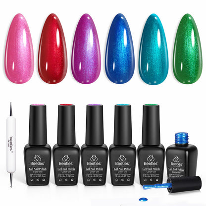 Beetles Pearl Gel Nail Polish Set – 6 Vibrant Colors with Swirl Texture
