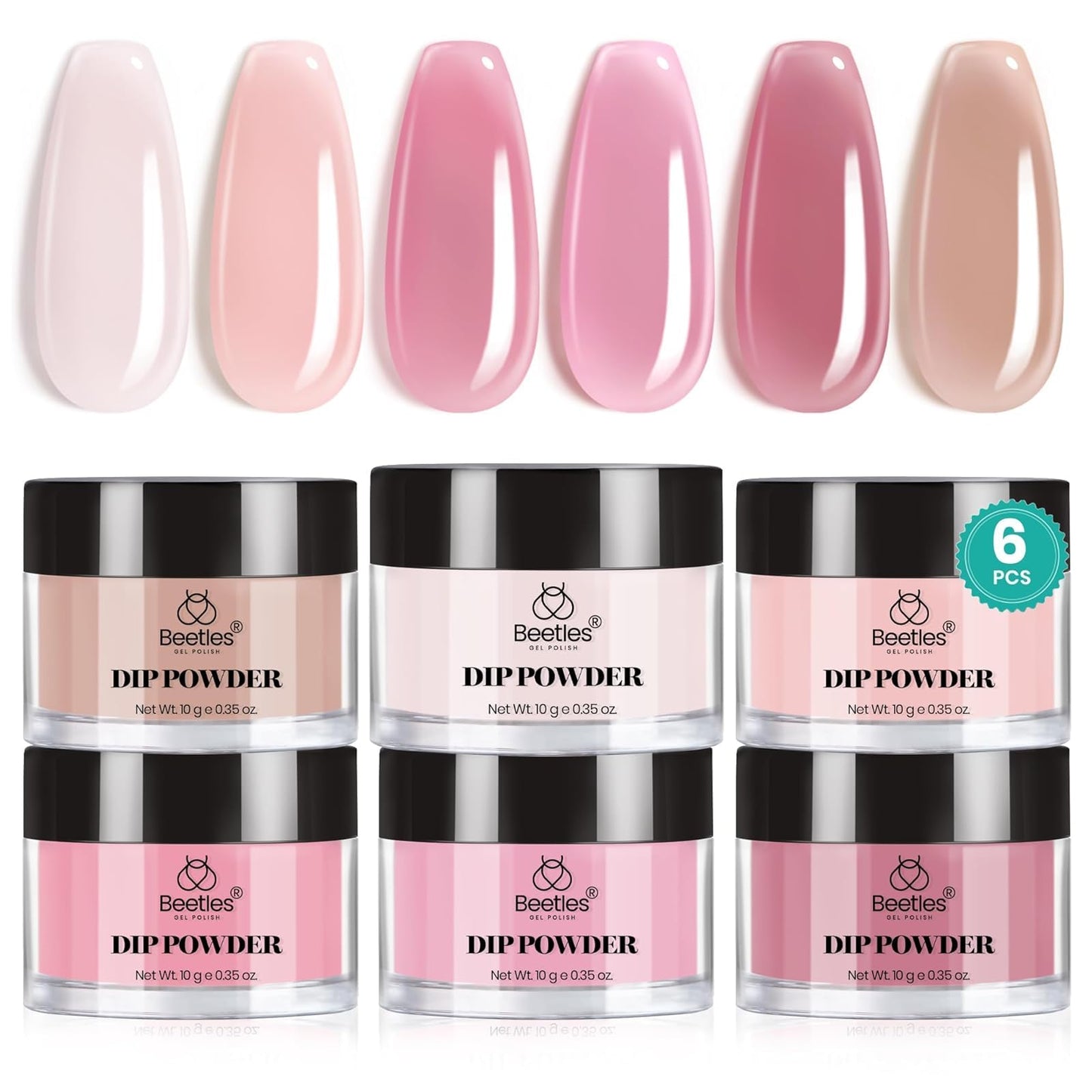 Beetles Pink Dip Powder Nail Kit — 6 Nude Pink Shades, No Lamp Needed, Long-Lasting & Cruelty-Free