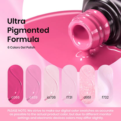 Beetles Pink Gel Nail Polish Set – Blush Cotton, 6 Shades, Soak-Off UV/LED