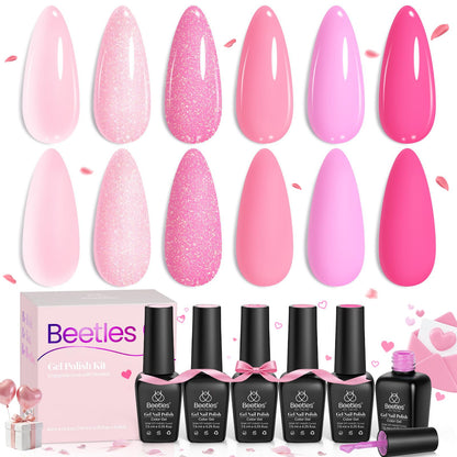 Beetles Pink Gel Nail Polish Set – 6 Pink Shades, Soak-Off UV/LED