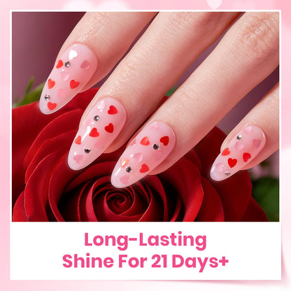 Beetles Valentine's Day Heart Gel Top Coat 15ml – HEMA-Free Glitter Shine, No Wipe, 21 Day Wear