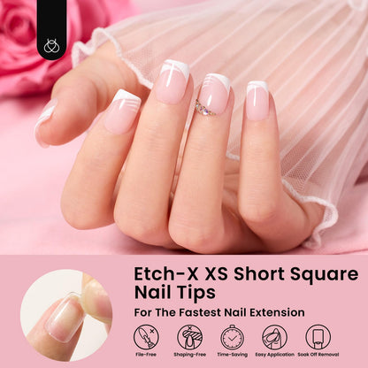 Beetles Gel Nail Tips 288Pcs – Extra Short Square Half Matte Etch-X for Fast DIY Extensions