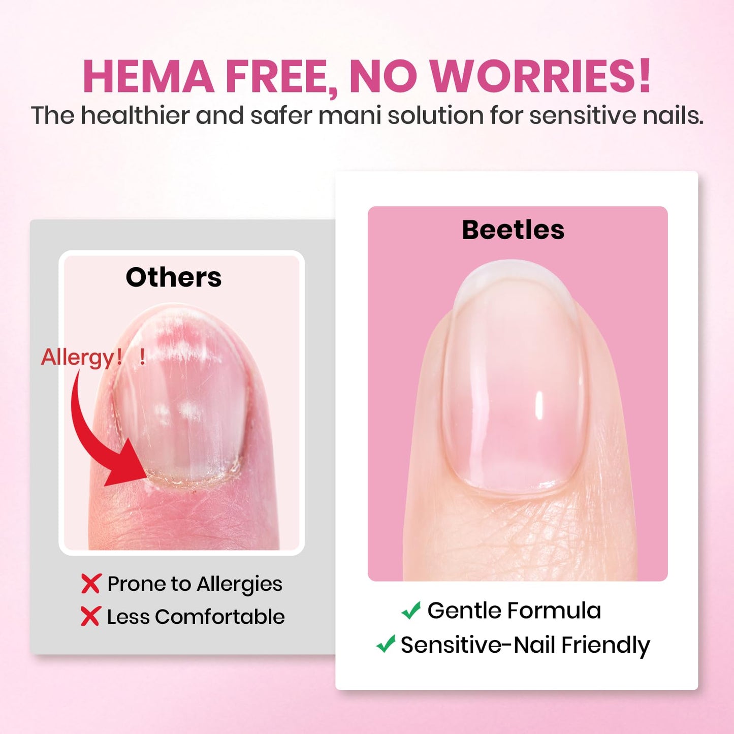 Beetles Gel Nail Kit Etch-X Almond Short Tips — 288pcs, 12 Sizes, HEMA-Free Glue Gel (10ml)