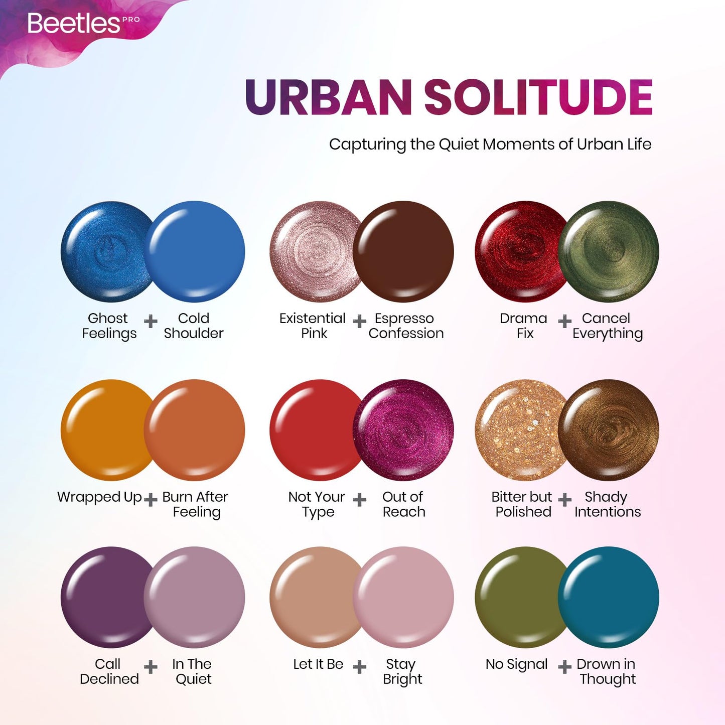Beetles PRO Gel Polish Kit – Urban Solitude Collection (18 Colors, 15ml) | Nails Set