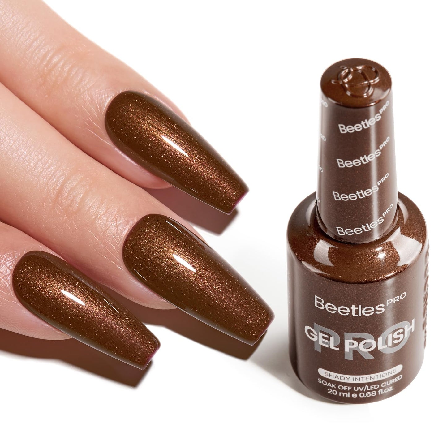 Beetles Pro Brown Gel Polish – Shady Intentions, Dark Brown Glitter, 20ML (UV Lamp Cure)