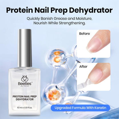 Beetles Gel Base & Top Coat Set with Protein Dehydrator & Primer – 4 Pcs 15ml, Acid-Free & HEMA-Free Nail Prep Bond