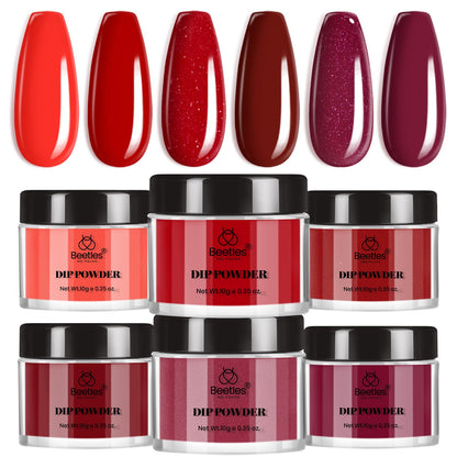 Beetles Red Dip Powder Nail Kit – 6 Red Glitter Colors, No Lamp Needed