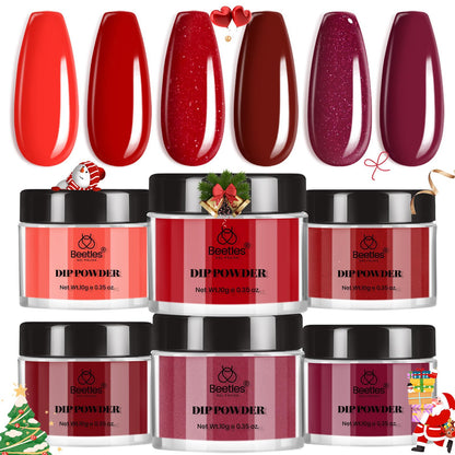 Beetles Red Dip Powder Nail Kit – 6 Red Glitter Colors, No Lamp Needed