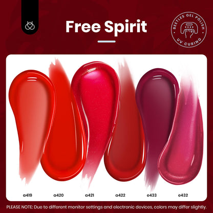 Beetles Red Gel Nail Polish Set – 6 Shimmer Burgundy Reds, 15ml Each | UV Soak-Off Kit