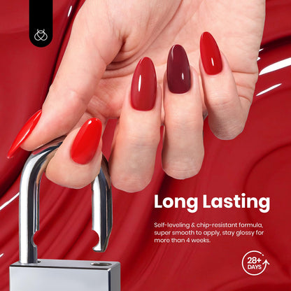 Beetles Red Gel Nail Polish Set – 6 Shimmer Burgundy Reds, 15ml Each | UV Soak-Off Kit
