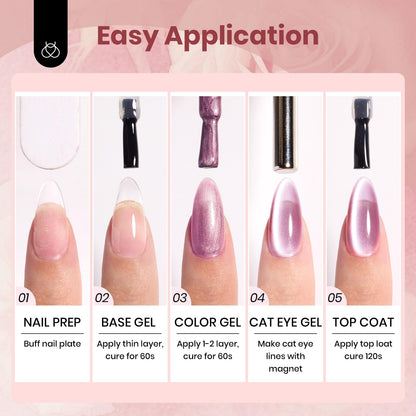 Beetles Cat Eye Gel Polish Nail Set – 6 Colors, Magnetic Cat Eye Kit, Rose Fall Collection