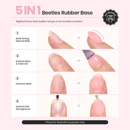 Beetles Rubber Base Builder Nail Gel Set – 6 Nude Shades, 5-in-1 Builder / Base / Color (UV/LED Cure)