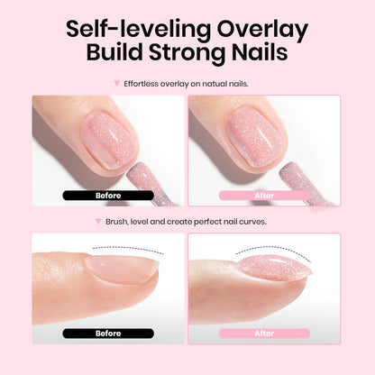 Beetles Rubber Base Gel Nail Polish – Glitter Nude Pink Builder Base Coat for Natural Nails