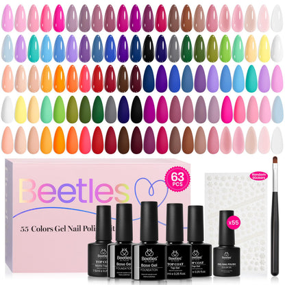 Beetles Spring Gel Nail Polish Set – 55 Colors with Base & Top Coats, Matte Finish, UV/LED