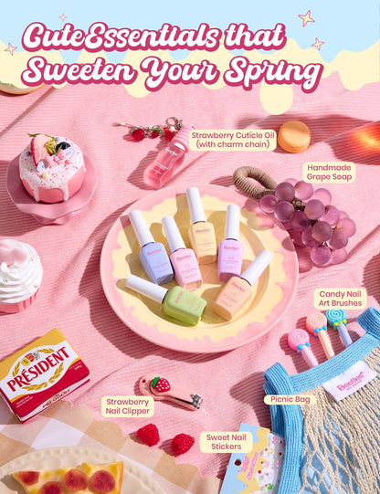 Beetles Taste of Spring Gel Nail Polish Gift Box – 6 Pastel Colors + Mini UV Lamp + DIY Home Manicure Set