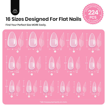 Beetles Tipex Gel Nail Kit – 224 Pre-Built Tips + Mini Lamp (Medium Almond)