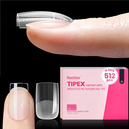 Beetles Tipex Instant Apex Nail Tips - Extra Short Square, 512 Pieces, 16 Sizes