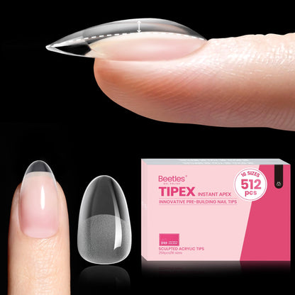 Beetles Tipex Instant Apex Nail Tips – Short Oval, 512 Pcs, 16 Sizes (Pre-Built & Pre-Etched)