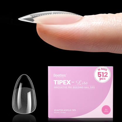 Beetles Tipex Lite Apex Nail Tips – Almond Short, 512pcs, 16 Sizes, Pre-Built & Pre-Etched