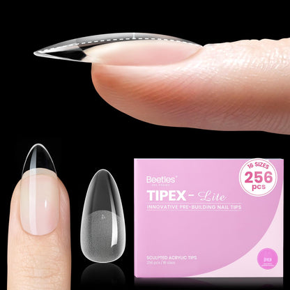 Beetles Tipex Lite Apex Nail Tips Almond Medium | 256pcs, 16 Sizes, Pre-Built Apex