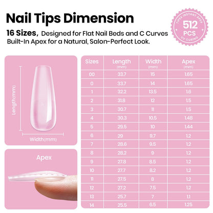 Beetles Gel Polish Tipex Lite Apex Nail Tips – Coffin Long, 512pcs, 16 Sizes, Pre-Built & Pre-Etched