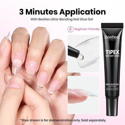 Beetles Tipex Lite Apex Nail Tips – Coffin Short, 512pcs, 16 Sizes | Pre-Built, Pre-Etched for Flat Nails & Natural C-Curves