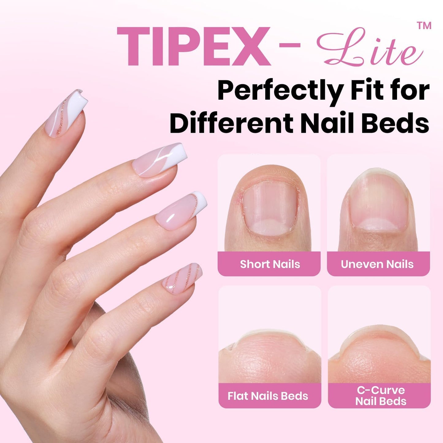 Beetles Tipex Lite Apex Nail Tips – Coffin Short, 512pcs, 16 Sizes | Pre-Built, Pre-Etched for Flat Nails & Natural C-Curves