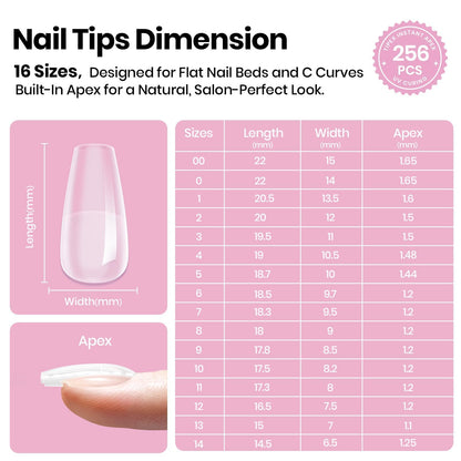 Beetles Tipex Lite Apex Nail Tips – Coffin Short, 256pcs, 16 Sizes, Pre-Built Apex