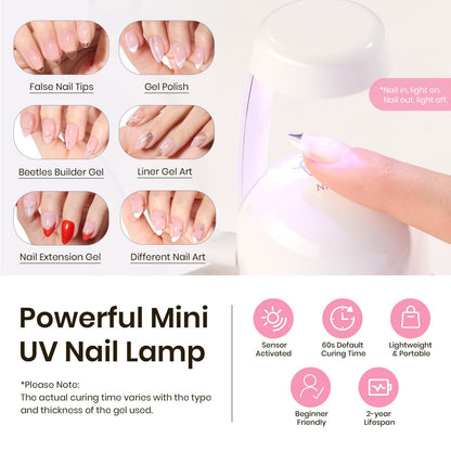 Beetles Tipex Instant Apex Nail Tips Kit – Almond Short, 224Pcs (16 Sizes) with Mini UV Lamp
