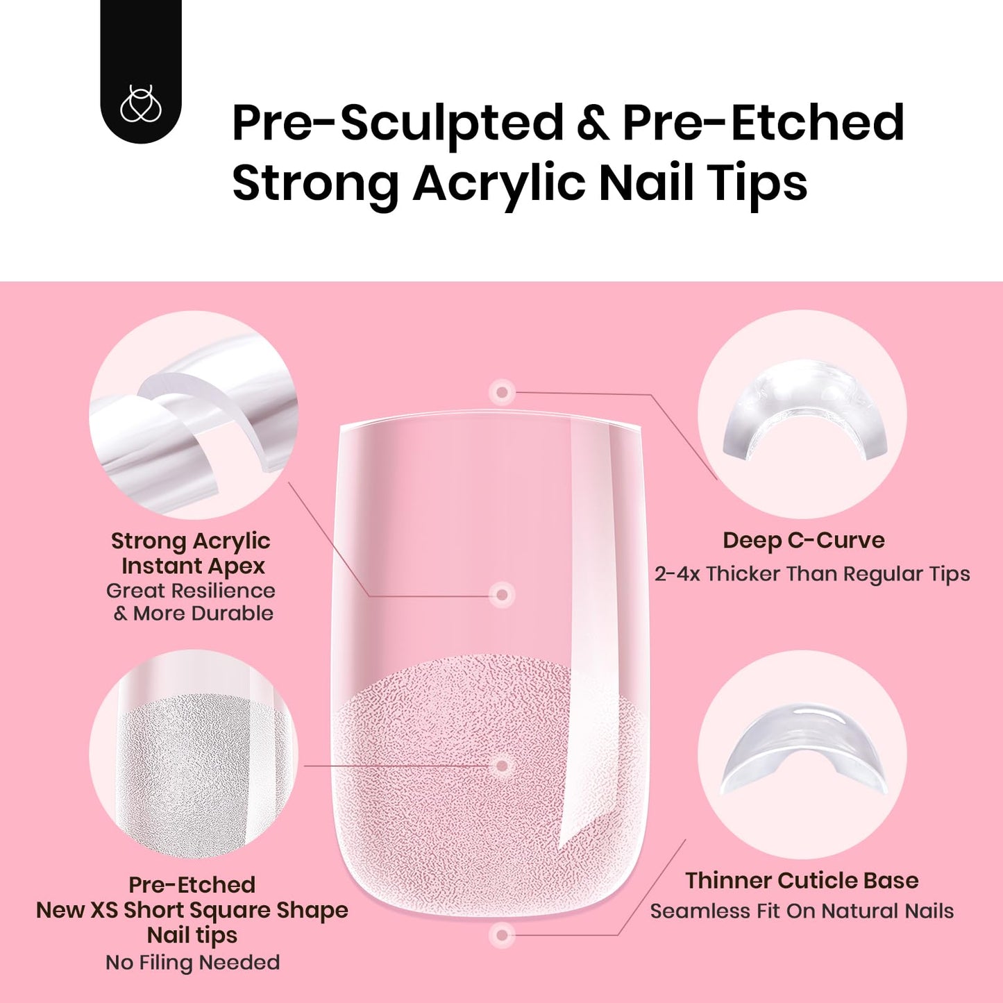 Beetles Tipex Instant Apex Nail Tips - Extra Short Square, 512 Pieces, 16 Sizes
