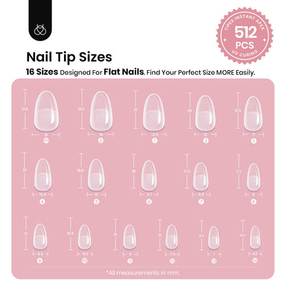 Beetles Tipex Instant Apex Nail Tips – Short Oval, 512 Pcs, 16 Sizes (Pre-Built & Pre-Etched)
