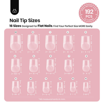 Beetles Tipex Instant Apex Nail Tips – Extra Short Squoval, 192Pcs, 16 Sizes