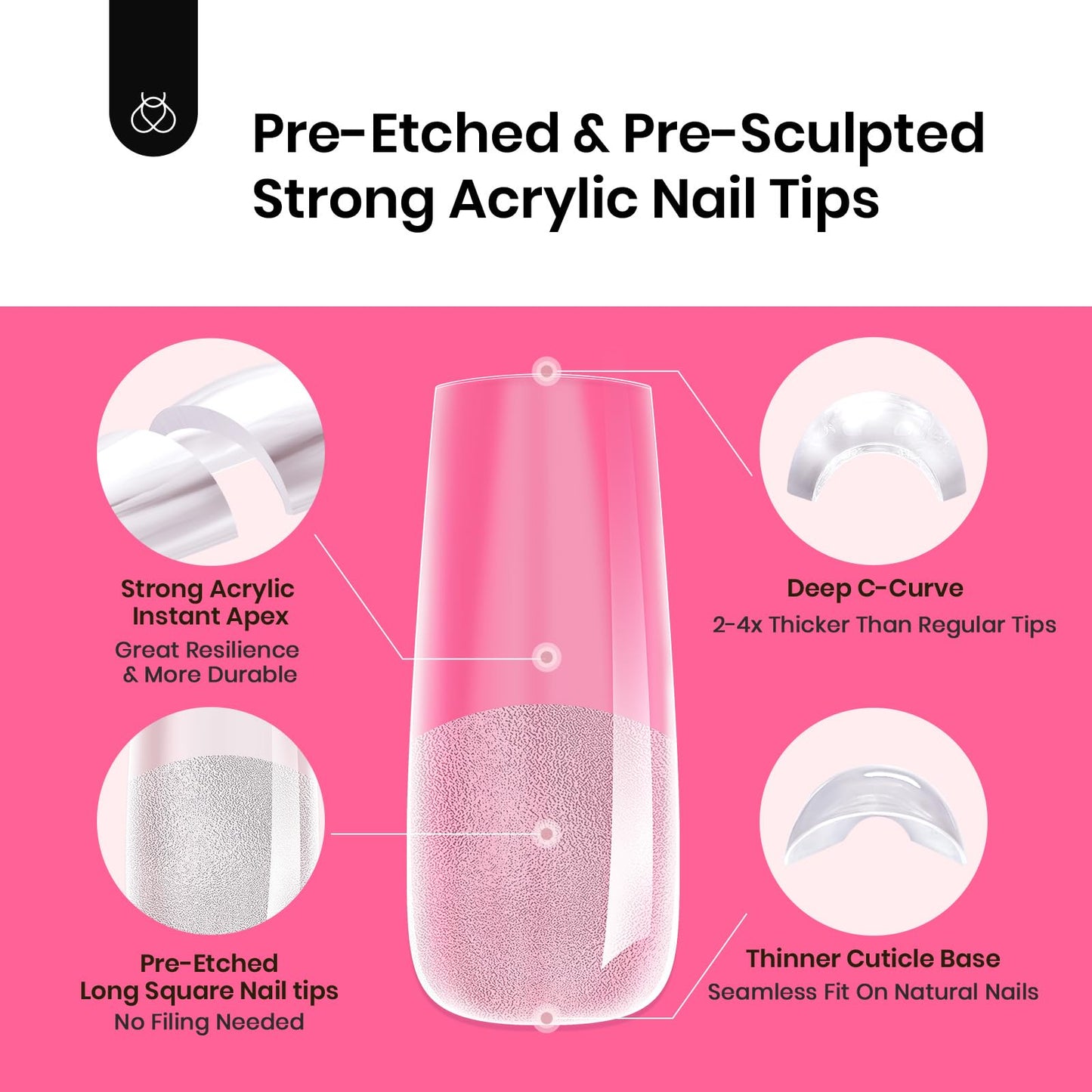 Beetles Tipex Nail Tips Kit – 224 Pre-Shaped Tips, 16 Sizes, Mini UV Lamp