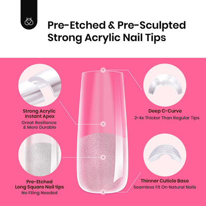Beetles Tipex Nail Tips Kit – 224 Pre-Shaped Tips, 16 Sizes, Mini UV Lamp