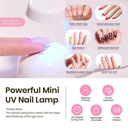 Beetles Tipex Gel Nail Kit – 224 Pre-Built Tips + Mini Lamp (Medium Almond)