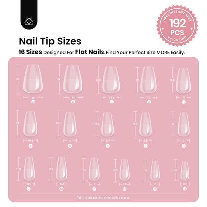 Beetles Tipex Instant Apex Short Coffin Nail Tips – 192pcs, 16 Sizes, Pre-Built & Pre-Etched