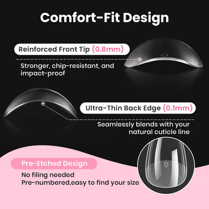 Beetles Gel Nail Kit Flat-X Square Medium – 320 Tips, Glue Gel, Base & Top Coats, Mini Lamp