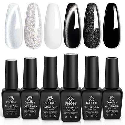 Beetles Gel Nail Polish Set - Twilight Gleam: 6-Color Cat Eye Glitter Kit
